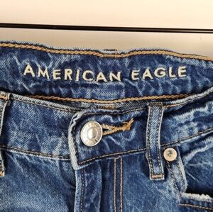 American Eagle Super High Rise Baggy Wide Leg Jeans Raw Hems sz 6